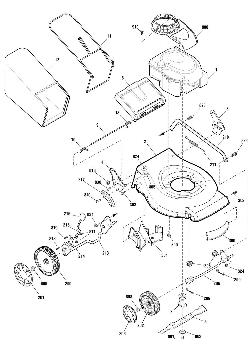 Deck And Engine Group Diagram and Parts List for 881021-MX450 2010 Briggs and Stratton Lawn Mower
